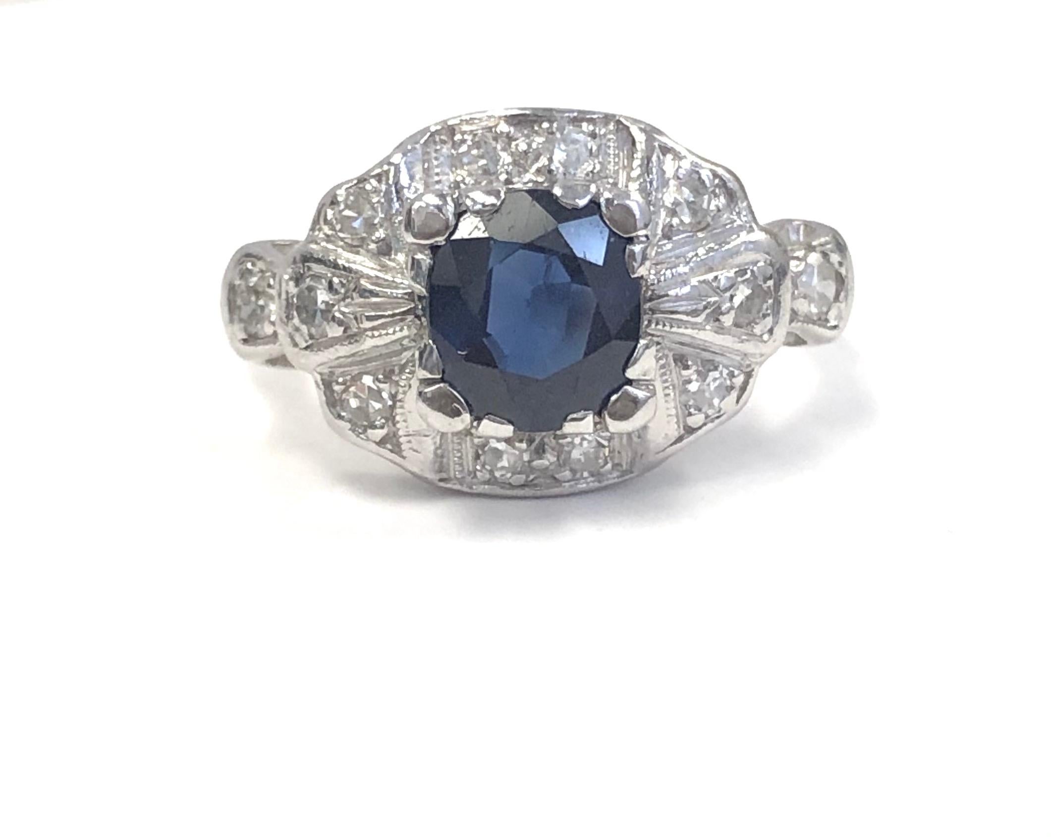 Estate 18 Karat Diamond and 1.30 Carat Burma Sapphire Ring with Finger Fit For Sale 2