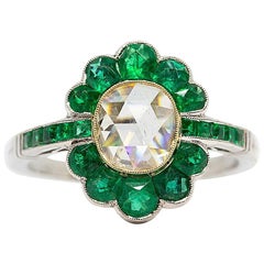 Estate 18 Karat Gold and Platinum Diamond and Emerald Ring