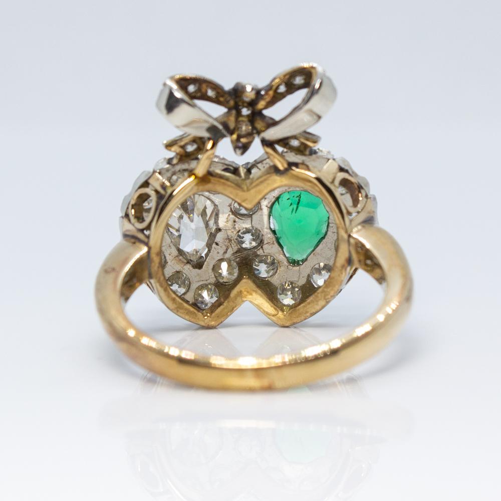 Victorian Estate 18 Karat Gold Diamond and Emerald Ring