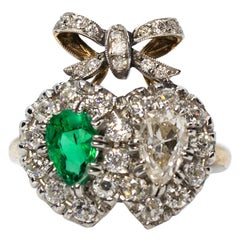 Estate 18 Karat Gold Diamond and Emerald Ring
