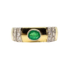 Vintage Estate 18 Karat Gold Emerald and Diamond Ring
