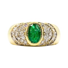Estate 18 Karat Gold Emerald and Diamond Ring