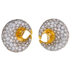 Estate 18 Karat Rose Gold Crescent Pave Diamond Earrings