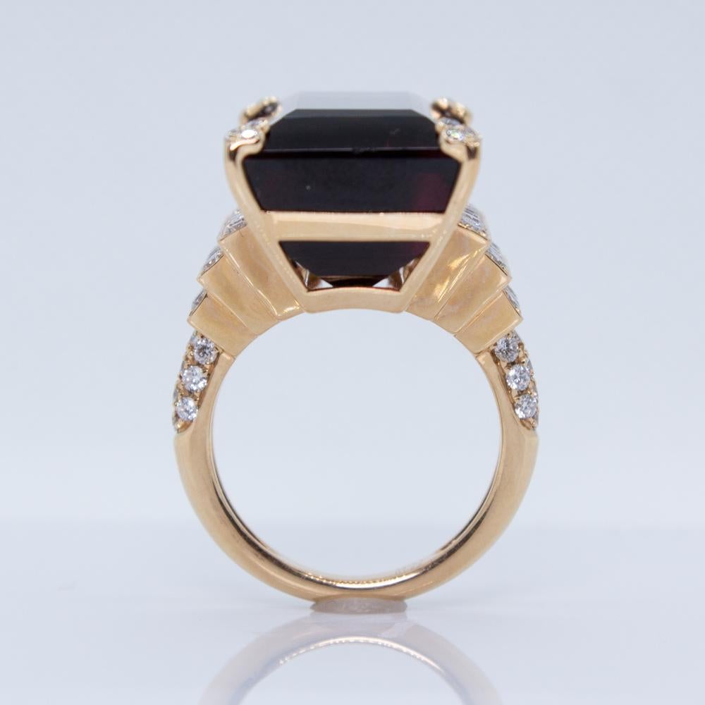 Women's or Men's 34.77ct Emerald Cut, Red Tourmaline Ring For Sale