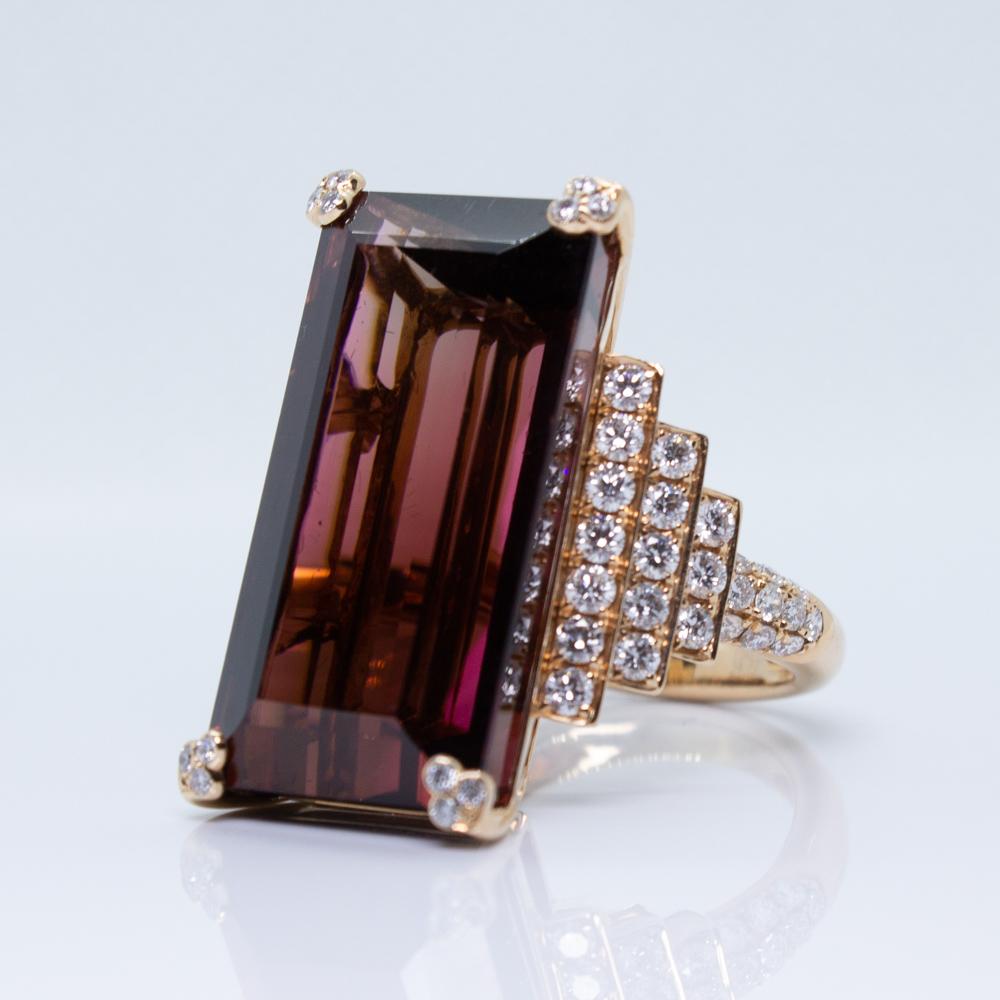 34.77ct Emerald Cut, Red Tourmaline Ring For Sale 2