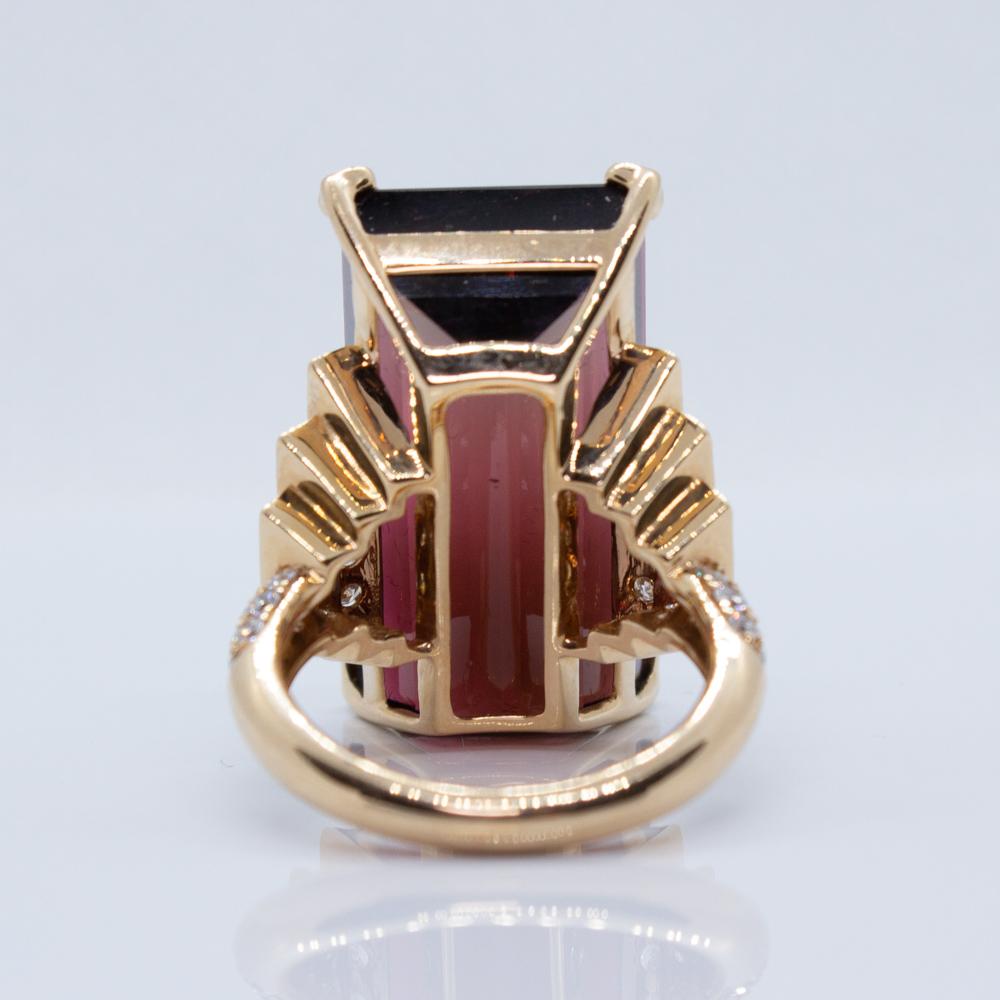 34.77ct Emerald Cut, Red Tourmaline Ring For Sale 1