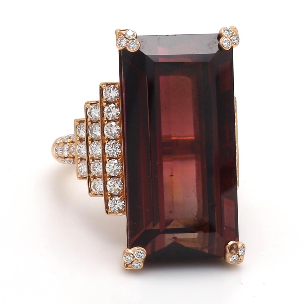 34.77ct Emerald Cut, Red Tourmaline Ring In Excellent Condition For Sale In Scottsdale, AZ
