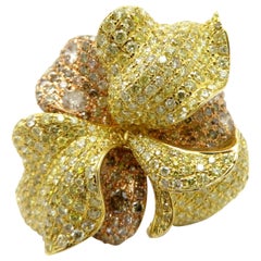 Estate 18 Karat Tricolor Gold Pave Diamond Flower Fashion Ring Estate 18 Karat Tricolor Gold Pave Diamond Flower Fashion Ring