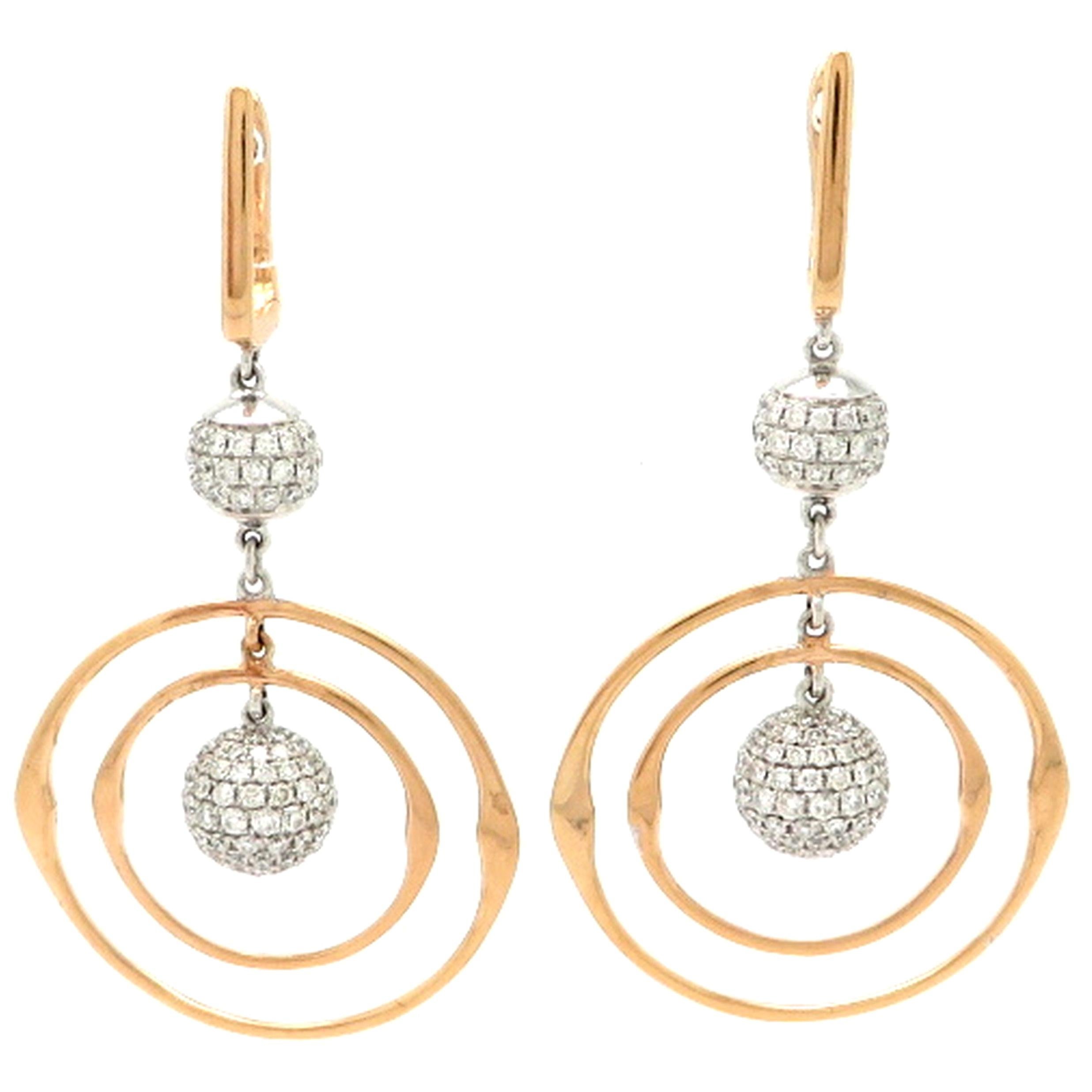 Estate 18 Karat Two-Tone Rose and White Gold Pave Diamond Circle Earrings For Sale