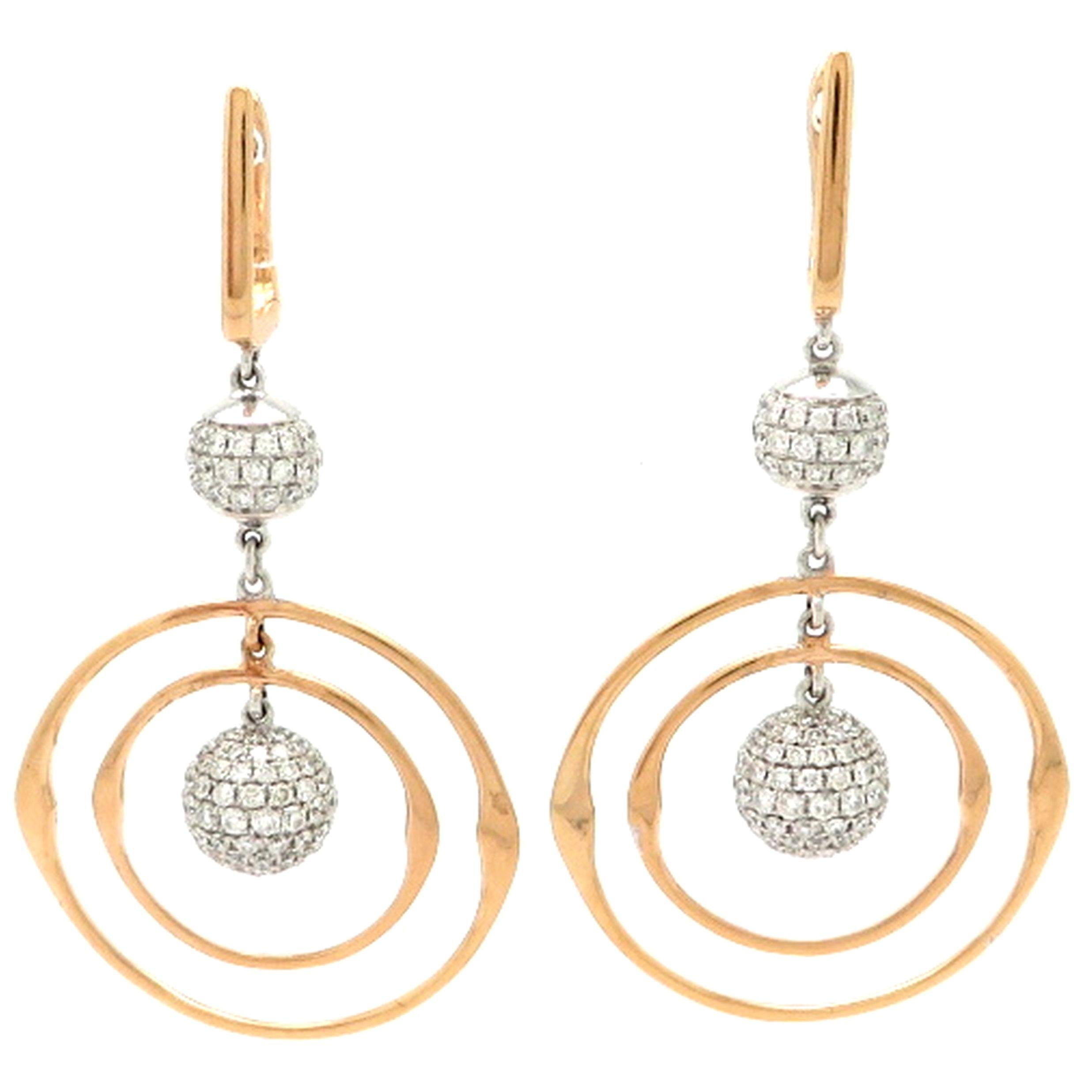 Estate 18 Karat Two-Tone Rose and White Gold Pave Diamond Circle Earrings