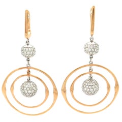 Estate 18 Karat Two-Tone Rose and White Gold Pave Diamond Circle Earrings