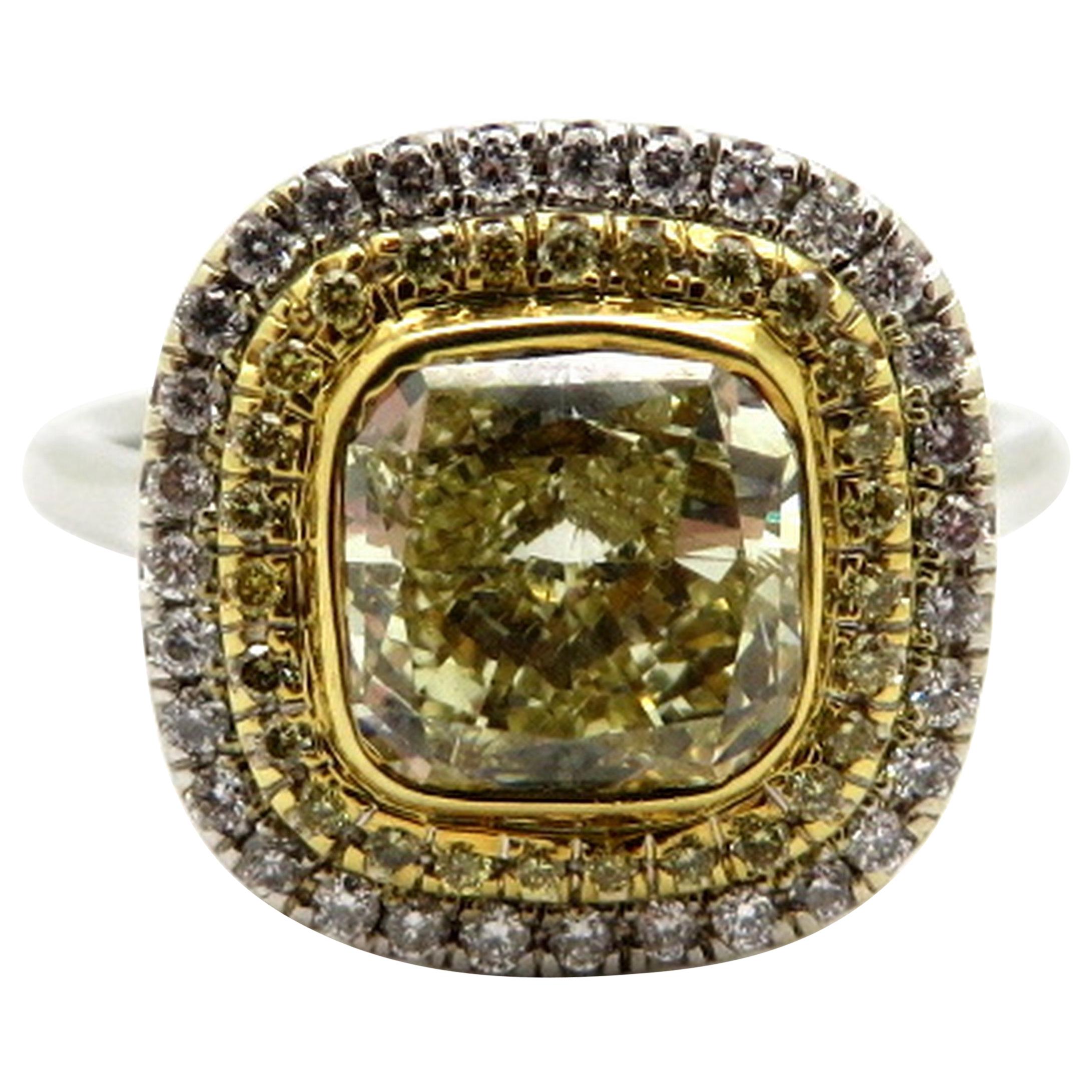 Estate 18 Karat Two-Tone Yellow Radiant Cut Diamond Halo Engagement Ring
