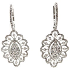 Estate 18 Karat White Gold Diamond Hoop Dangle Fashion Earrings