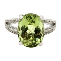 Estate 18 Karat White Gold Light Green Beryl and Diamond Fashion Ring