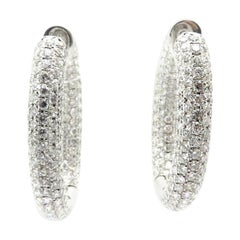 Estate 18 Karat White Gold Pave Oval Diamond Fashion Hoop Earrings