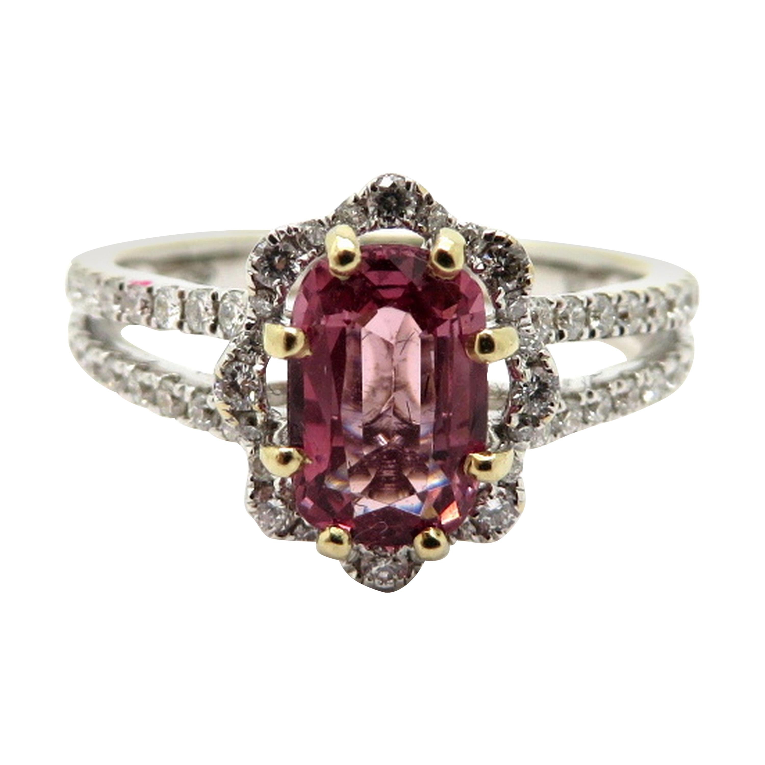 Estate 18 Karat White Gold Pink Spinel and Diamond Fashion Ring For Sale