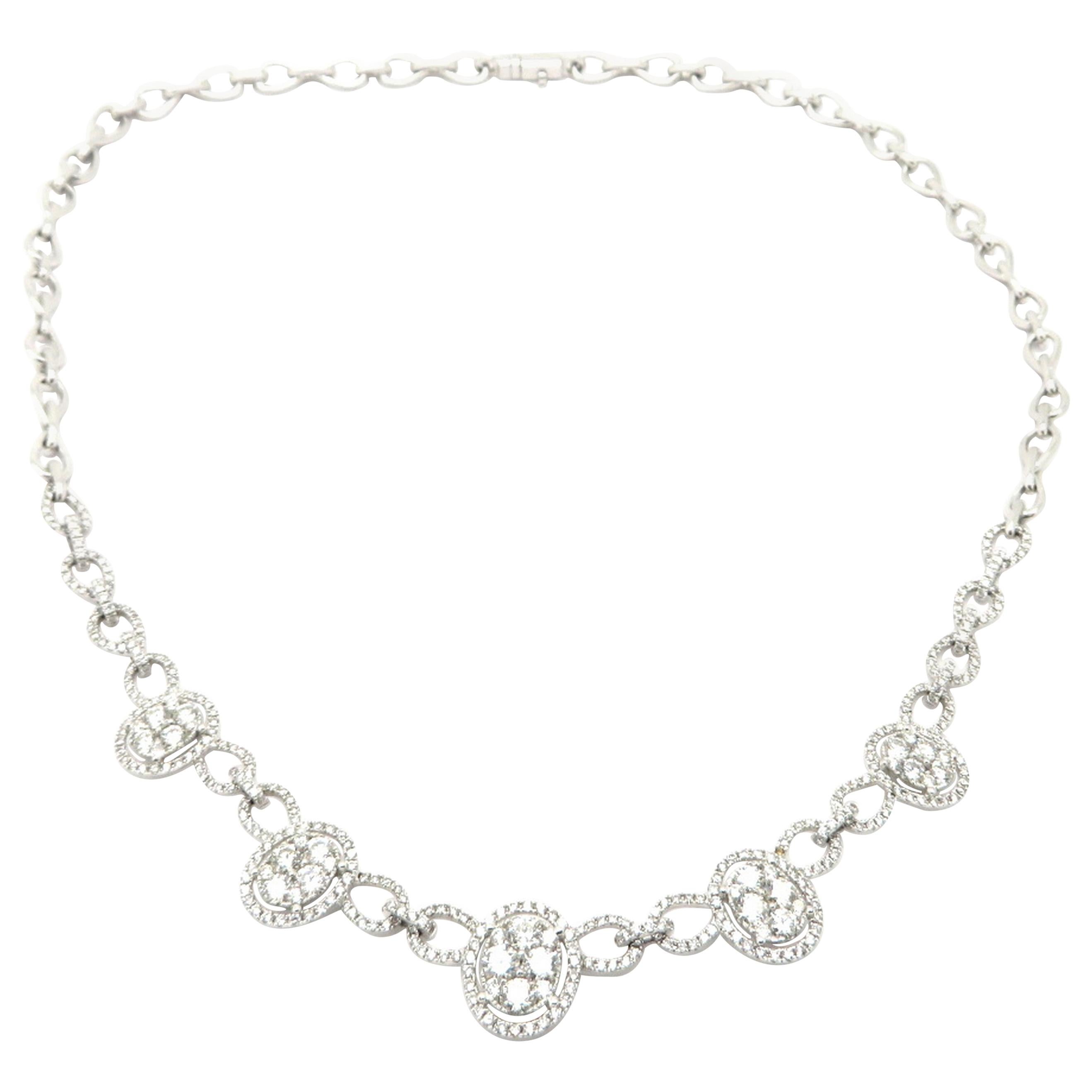 Estate 18 Karat White Gold Round Diamond Halo Fashion Statement Necklace For Sale