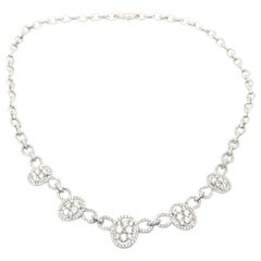 Estate 18 Karat White Gold Round Diamond Halo Fashion Statement Necklace