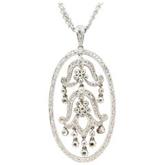 Estate 18 Karat White Gold Tulip Flower Round Diamond Fashion Necklace Pendant