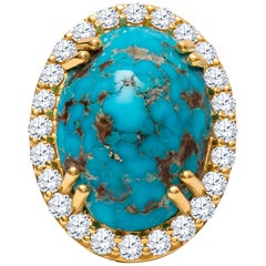 Estate 18 Karat Yellow Gold 27.4 Carat Natural Turquoise Cocktail Ring 32 Grams