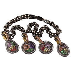 Estate 18 Karat Yellow Gold Black Rhodium Diamond and Gemstone Charm Bracelet