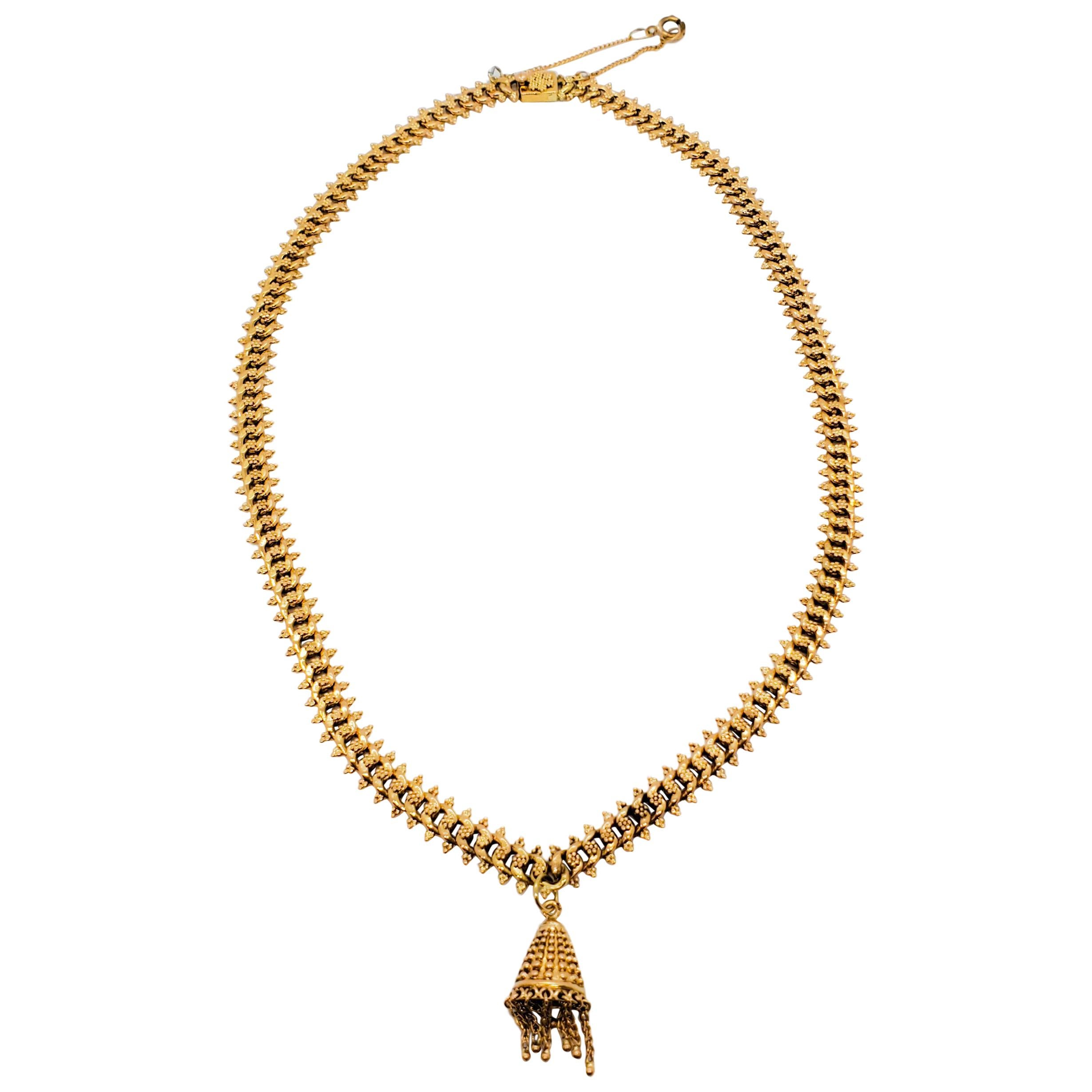 Estate 18 Karat Yellow Gold Necklace with a Tassel Pendant