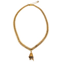 Estate 18 Karat Yellow Gold Necklace with a Tassel Pendant