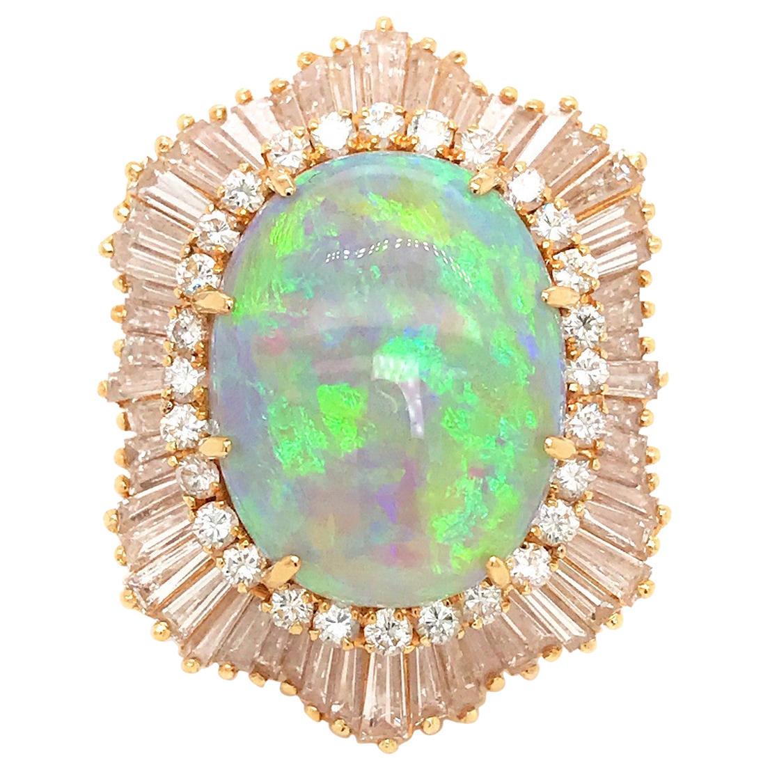 Estate 18 Karat Yellow Gold Opal and Diamond Ballerina Style Ring