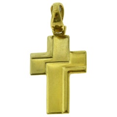 Estate 18 Karat Yellow Gold Textured Cross Pendant