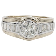Retro Estate 1.85 Ct Round and Baguette Cut 18 KT ring