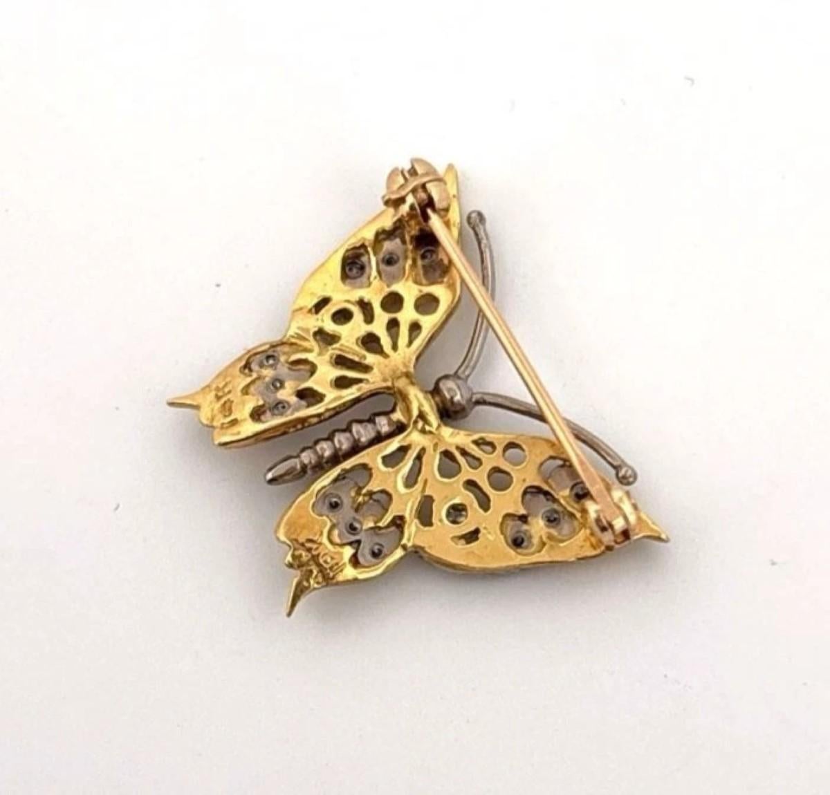 Estate 18K & 14K Yellow Gold Natural 20CTW Diamond Handmade Butterfly Brooch Corte brillante en venta