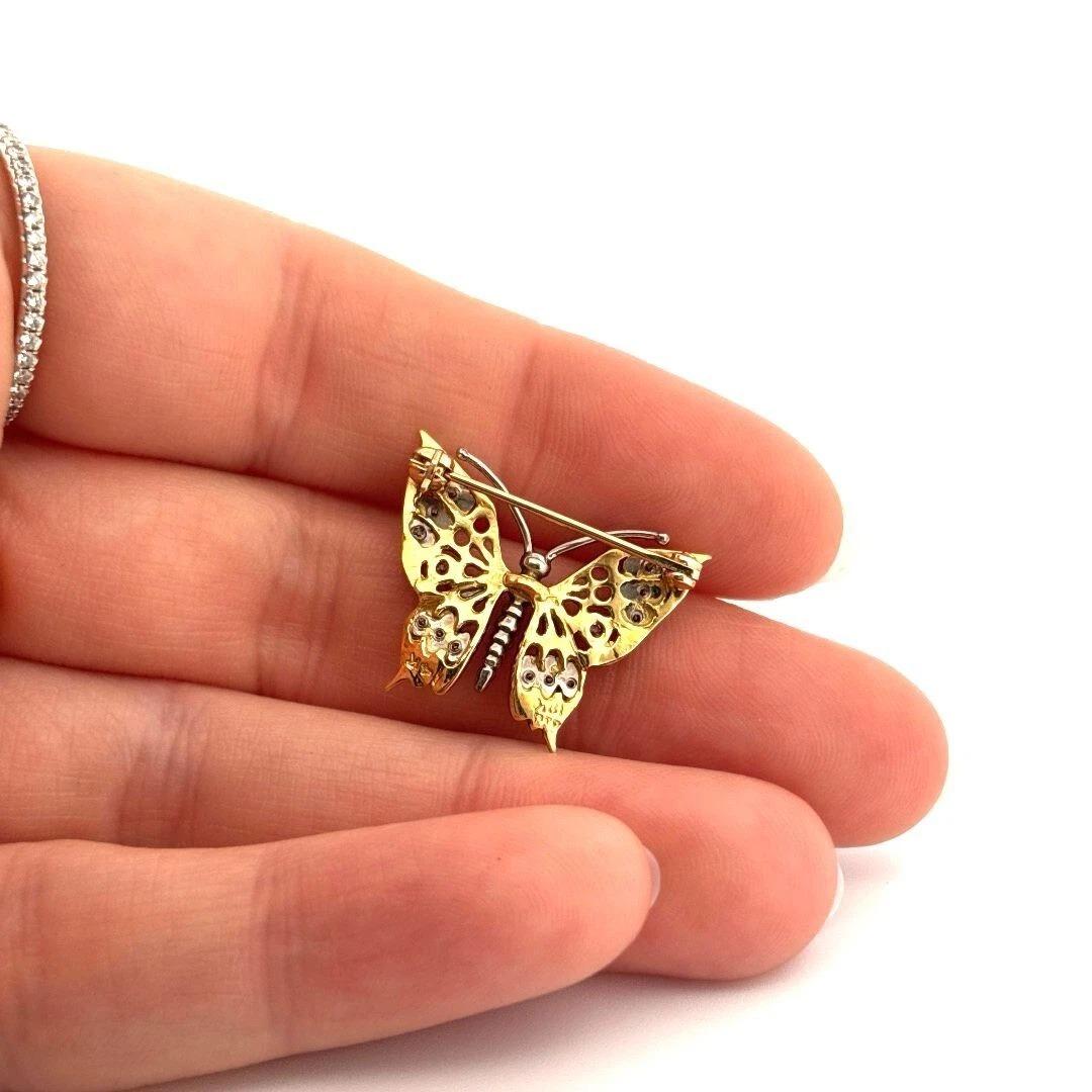 De las mujeres Estate 18K & 14K Yellow Gold Natural 20CTW Diamond Handmade Butterfly Brooch en venta