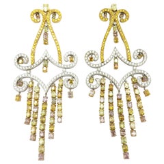 Estate 18K 16.62 Ctw Fancy Color Multi Shape Diamond Chandelier Dangle Earrings