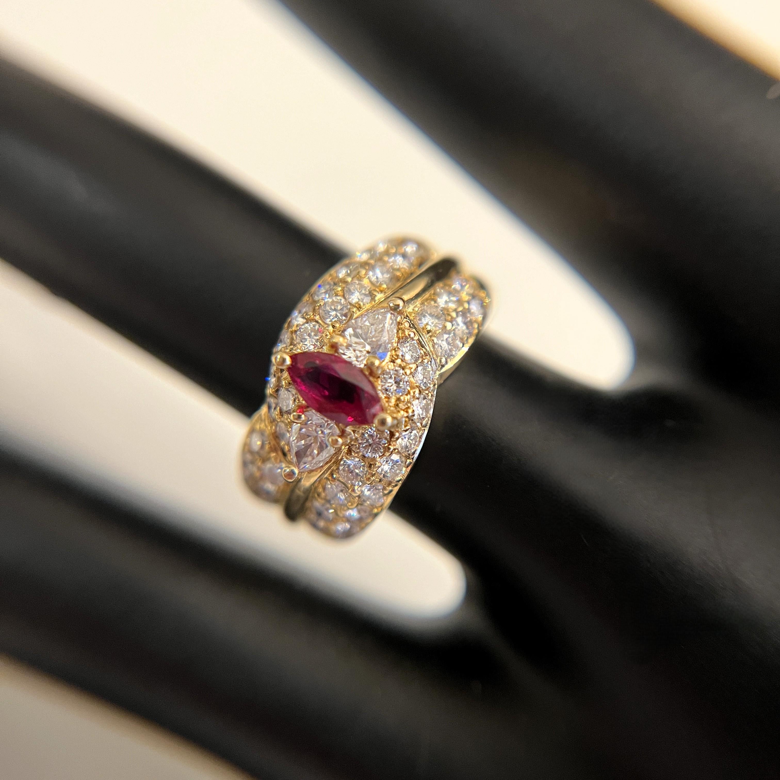 Estate 18K .40 ctw RUBY 1.15 ctw DIAMOND COCKTAIL RING  Sz 5.75  $3975 In Good Condition For Sale In Leesburg, VA