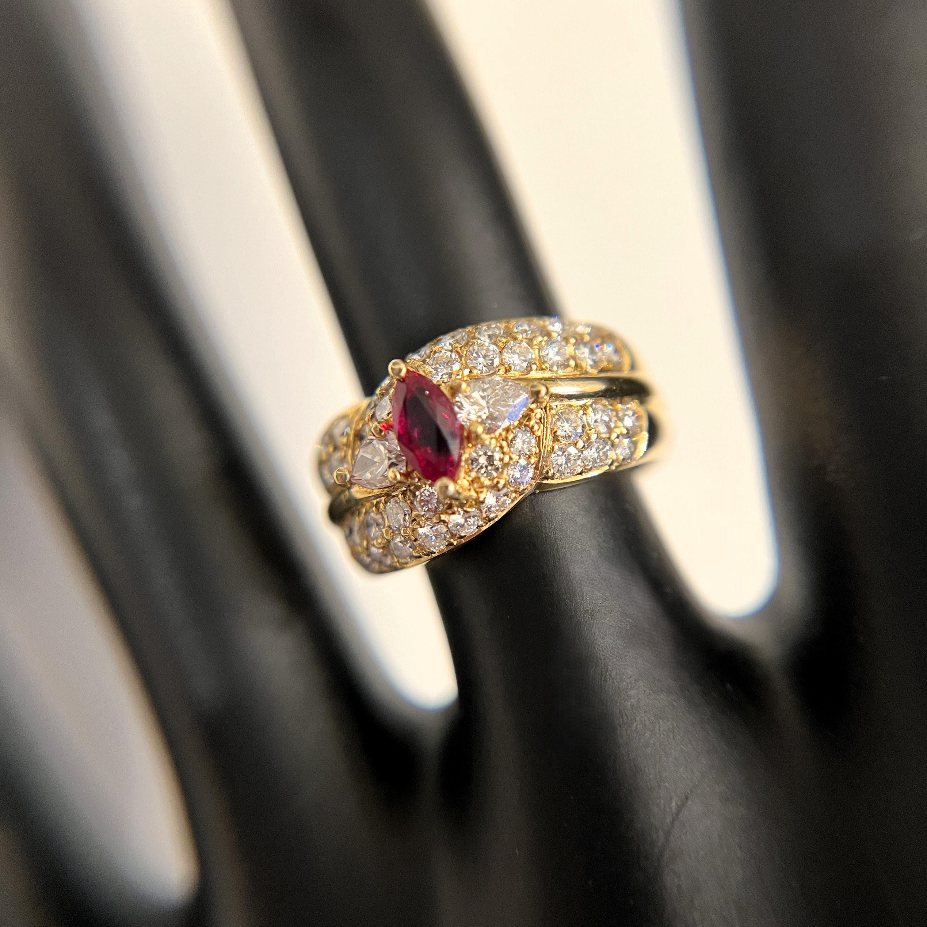 Estate 18K .40 ctw RUBY 1.15 ctw DIAMOND COCKTAIL RING  Sz 5.75  $3975 For Sale 2
