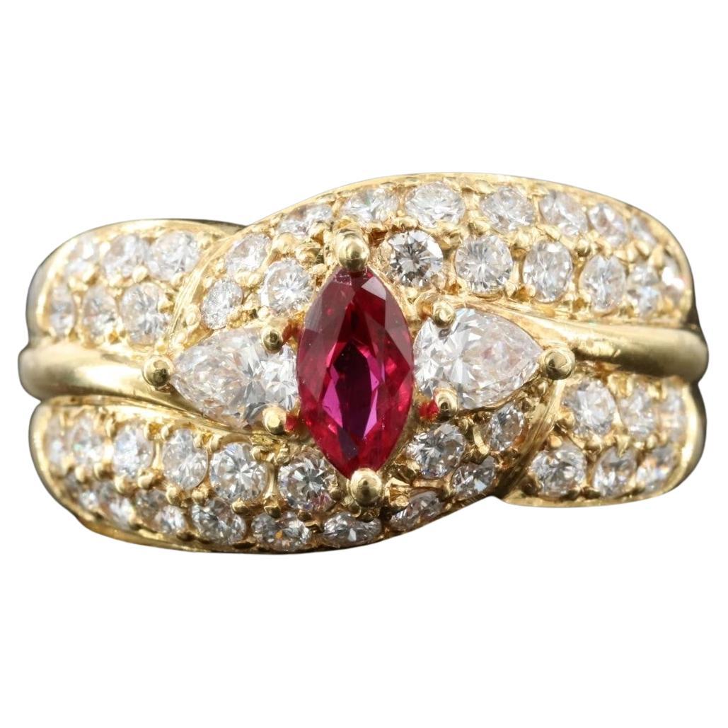 Estate 18K .40 ctw RUBY 1.15 ctw DIAMOND COCKTAIL RING  Sz 5.75  $3975