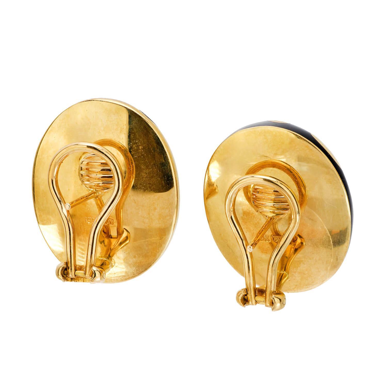 Modern Estate 18k and Enamel Leopard Print Earrings For Sale