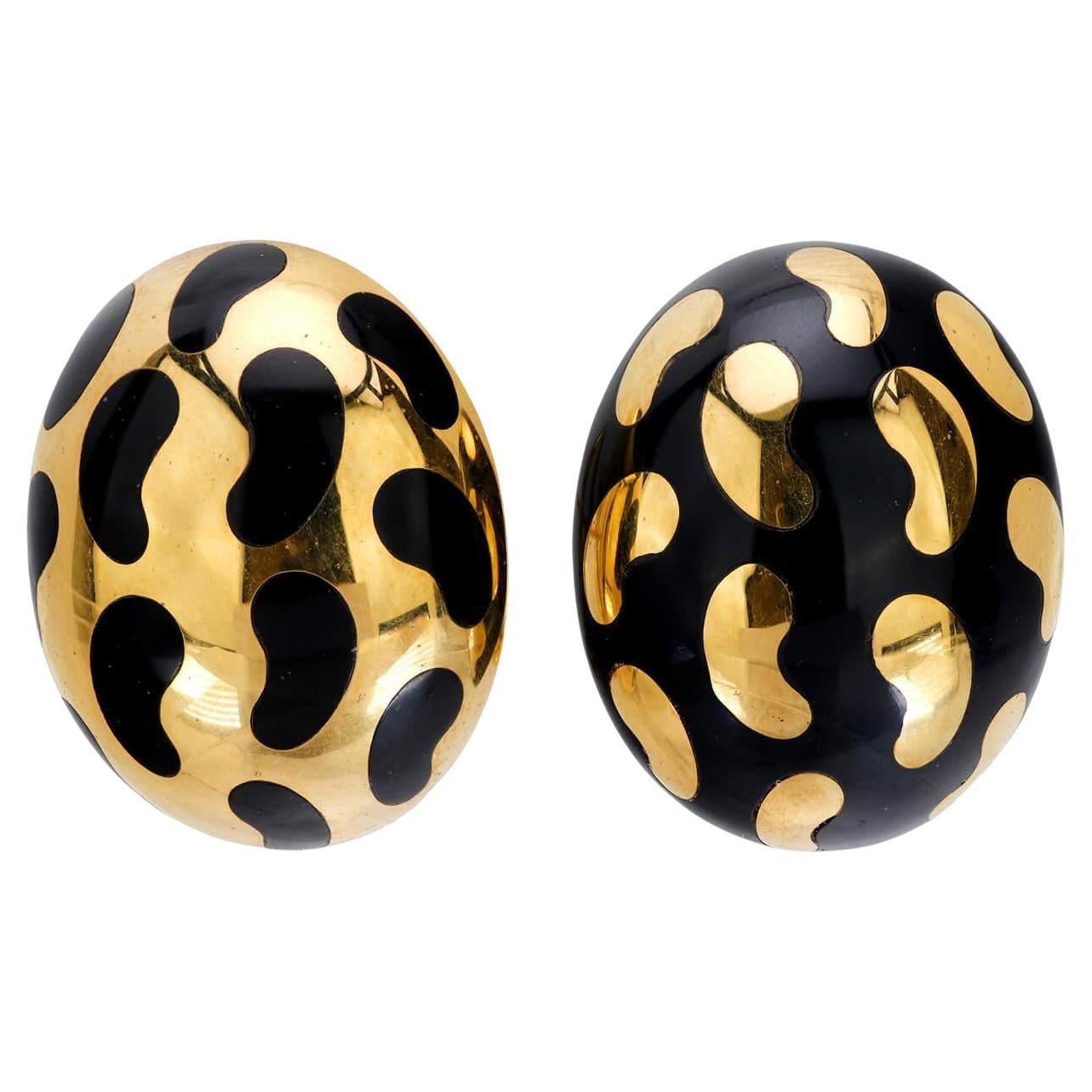 Nachlass Ohrringe aus 18k und Emaille mit Leopardenmuster