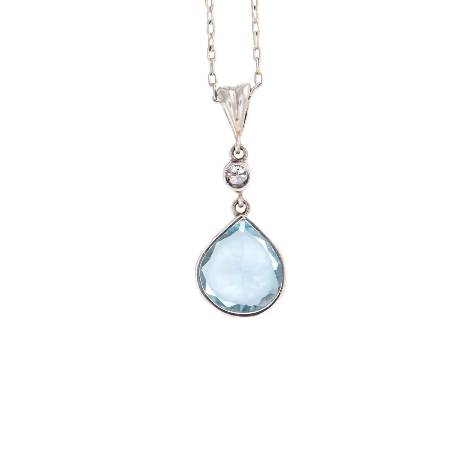 Taglio brillante Collana Estate 18k Aqua e Diamanti in vendita