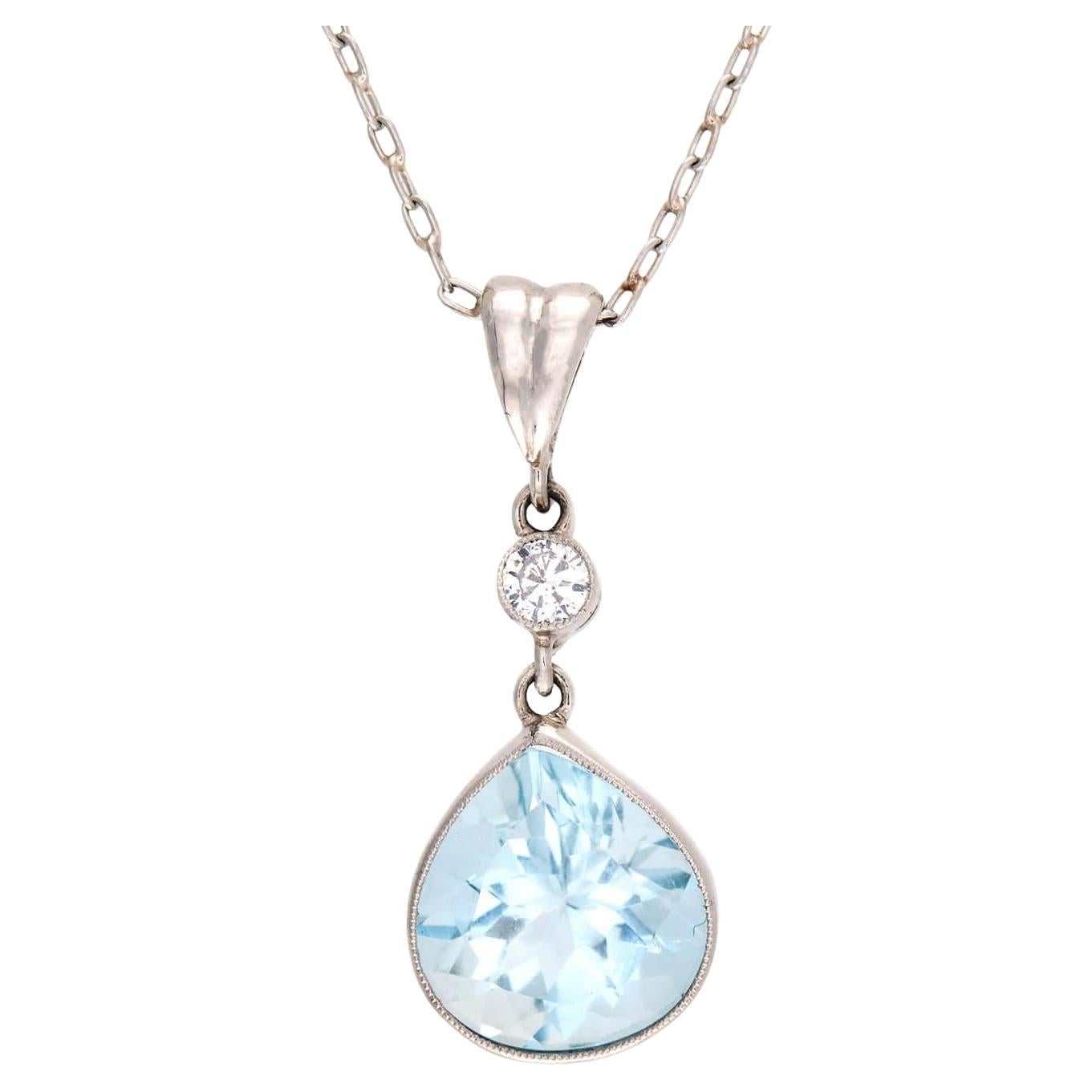 Collana Estate 18k Aqua e Diamanti in vendita