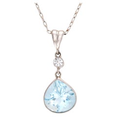Estate 18k Aqua and Diamond Drop Necklace