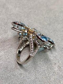 Estate 18K Aquamarine Fancy Pear Diamond Halo Large Cross Cocktail Ring 15.30ct