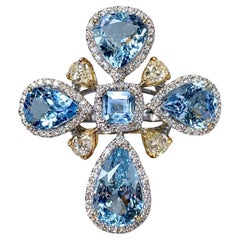 Estate 18K Aquamarine Fancy Pear Diamond Halo Large Cross Cocktail Ring 15.30ct