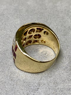 Estate 18K Baguette Diamond Ruby Wide Band Channel Set Italian Cocktail Ring