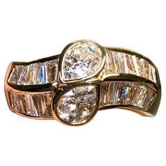 Estate 18K Baguette Pear Shape Diamond Cluster Bypass Ring 2.13ctw Sz 6.5