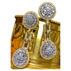 Estate 18K Baguette Round Diamond Articulating Drop Omega Back Earrings 9.30cttw