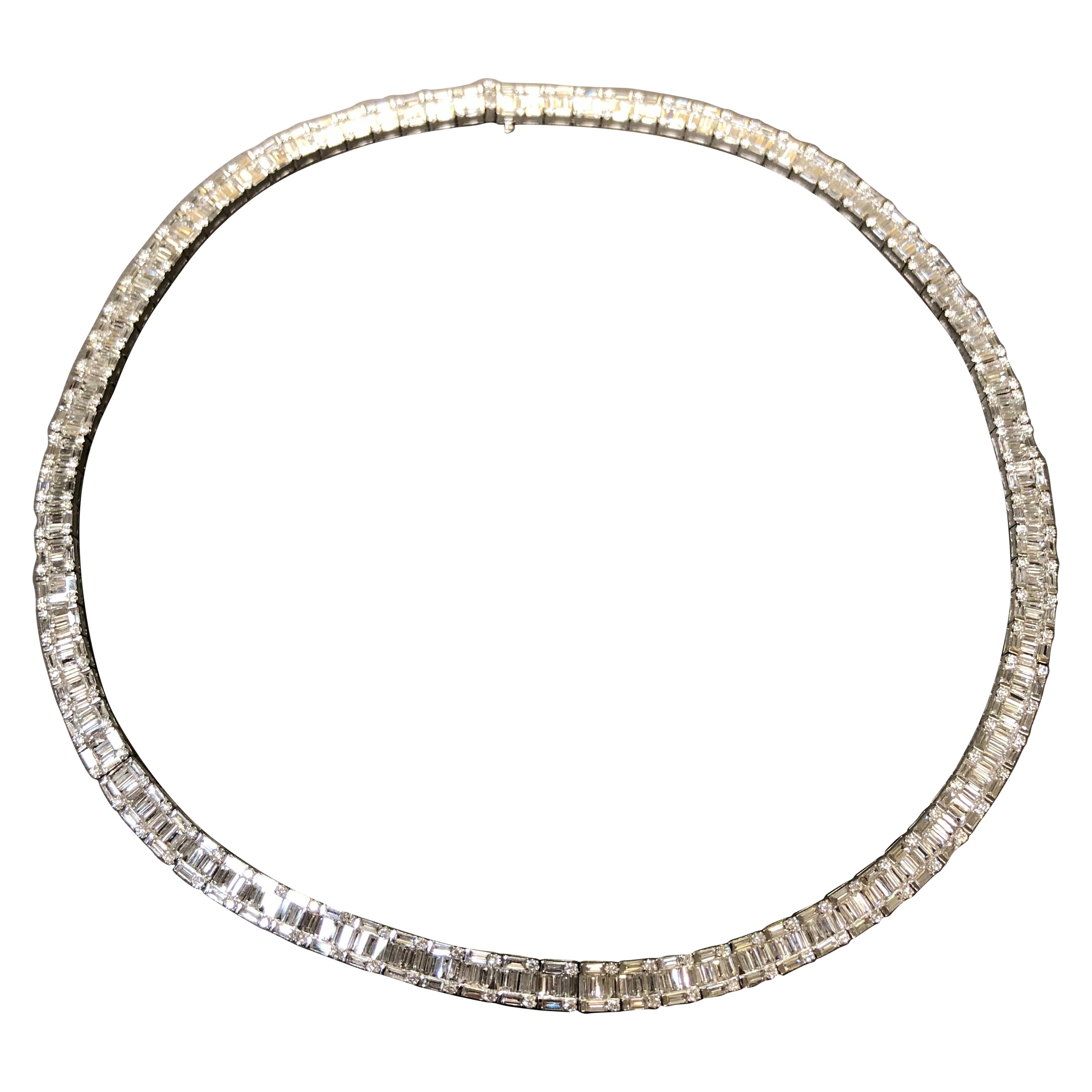 Estate 18k Baguette Round Diamond Rivière Style Necklace 35.20cttw G Vs 18"