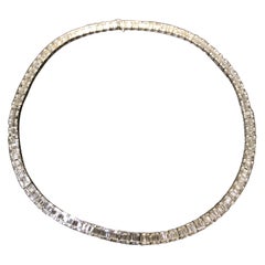 Estate 18k Baguette Round Diamond Rivière Style Necklace 35.20cttw G Vs 18"