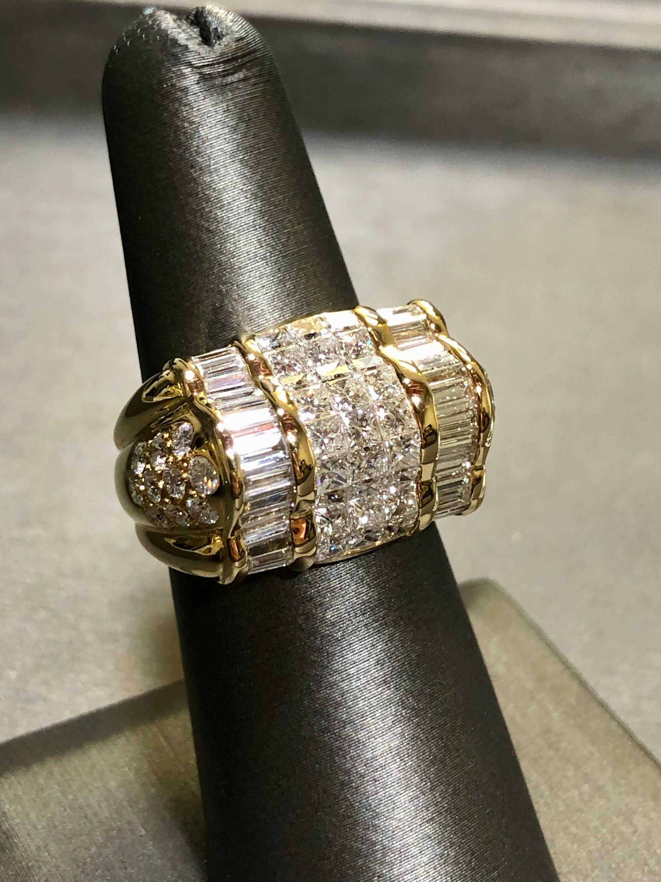 Estate 18K Baguette Round Princess Diamond Cluster Cocktail Ring 5.90ctw Sz 7 For Sale 4