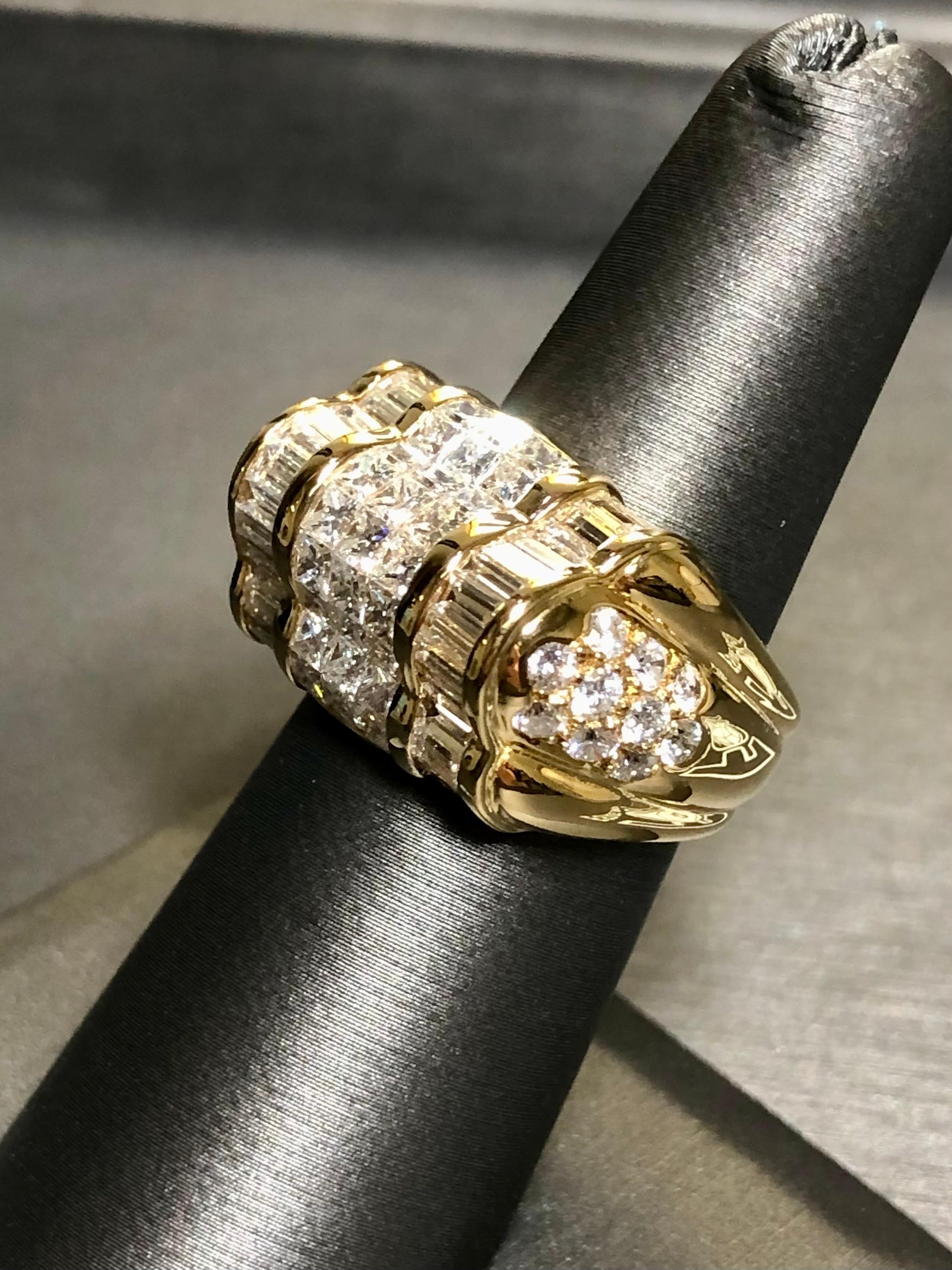 Estate 18K Baguette Round Princess Diamond Cluster Cocktail Ring 5.90ctw Sz 7 For Sale 5